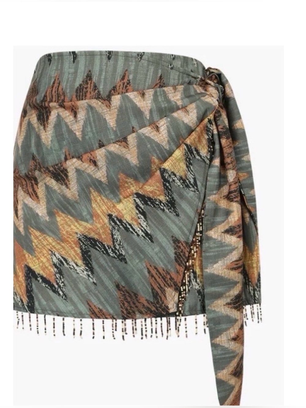 Summer Festival Wrap Mini Tassel Knot Skirt Zigzag Tribal Print - Picture 9 of 9